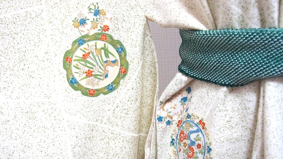 Green kimono,silk kimono,night robe,Japanese tradi