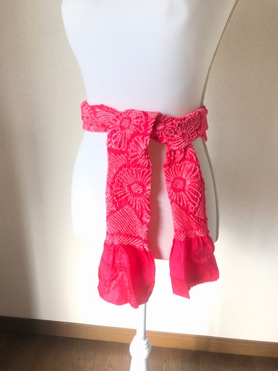 Pink red obiage silk obiage for kimono robe shibori obiage