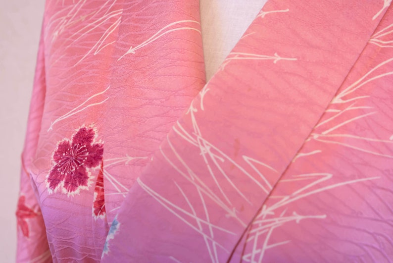 Pink flower komon silk kimono vintage kimono dress