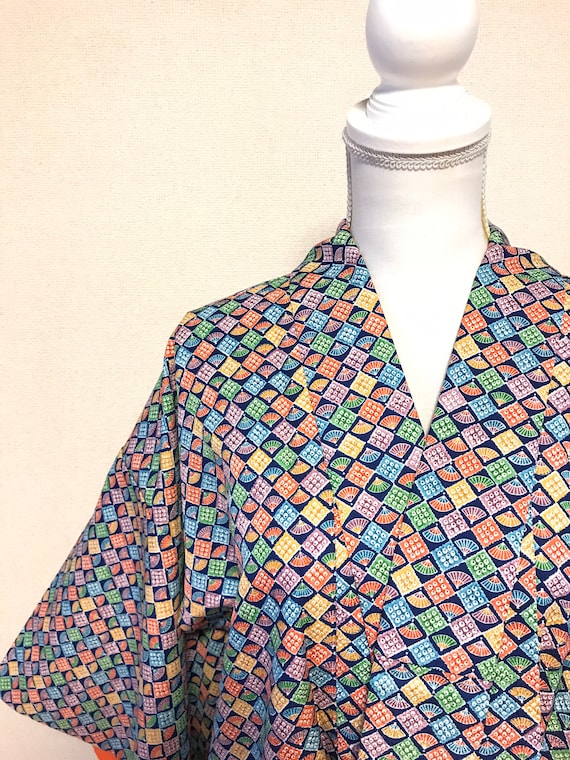 Many color Ogi kimono / Antique kimono robe
