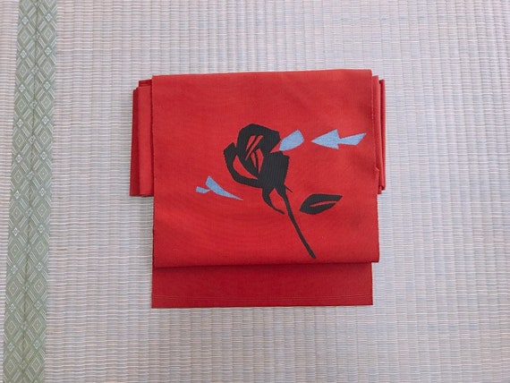 Brown red obi for kimono, nagoya-obi, kimonos, vin