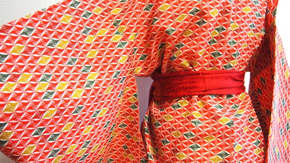 Red casual kimono,vintage kimono,kimono robe,tradi