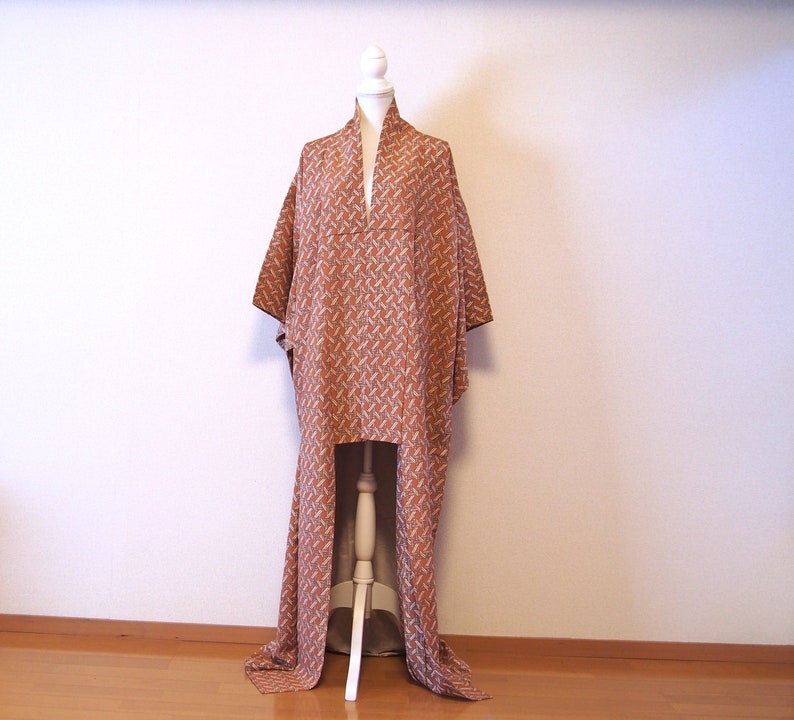 Brown silk kimono robe japan vintage silk kimono