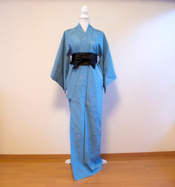 Water blue vintage kimono ,silk kimono, vintage ki