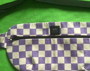 Checker board Print Bum Bag, Cream and Lilac, Crossbody Bag, Belt Bag