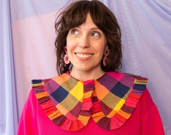 Detachable Collar in Rainbow Check Fabric