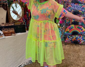 Lime green layering dress, Oversized fit, Organza dress