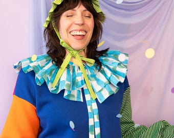 Party Hat, Green stripe hat, Hat with frilly brim