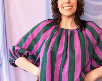 Wide stripe cotton blouse
