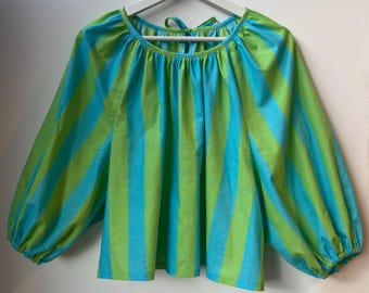 Wide Stripe Blouse, Light blue and green