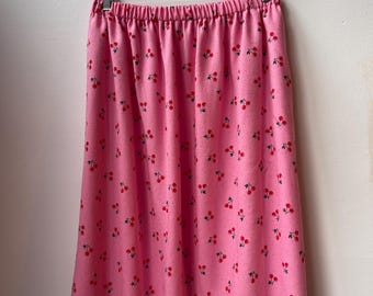 Pink Cherry print skirt, elasticated waist, pink and red