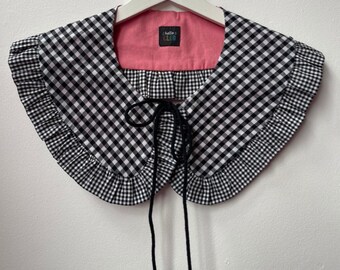 Frill Detachable Collar, Gingham Print, Reversible