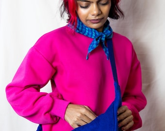 Blue Corduroy Sling Bag, Round Crossbody Bag, Handmade