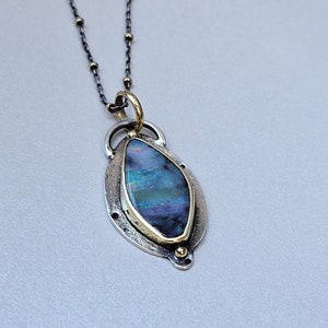 Solid Boulder Opal, Rainbow Colors, 22k Gold, Sterling Silver, Pendant, Adjustable Length