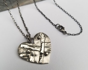 Sterling Heart Pendant, Fine Silver Necklace, Adjustable Length