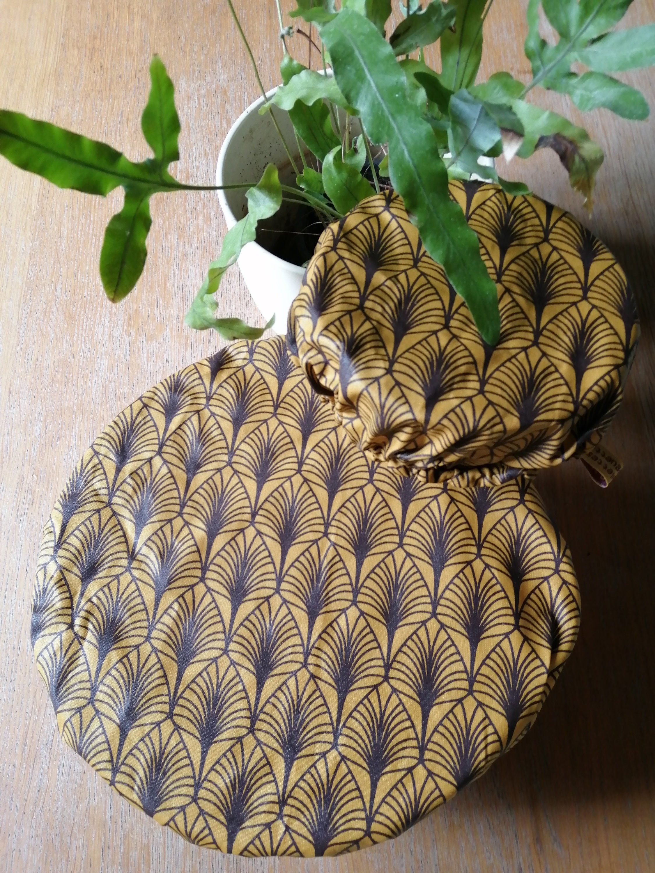 Charlotte de Cuisine - Couvre Plat Écologique Feuilles d'automne Camel/Caramel Lot 2