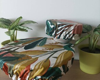 Charlotte de cuisine - couvre plat écologique - fleurs feuilles jungle ***  Lot de 2