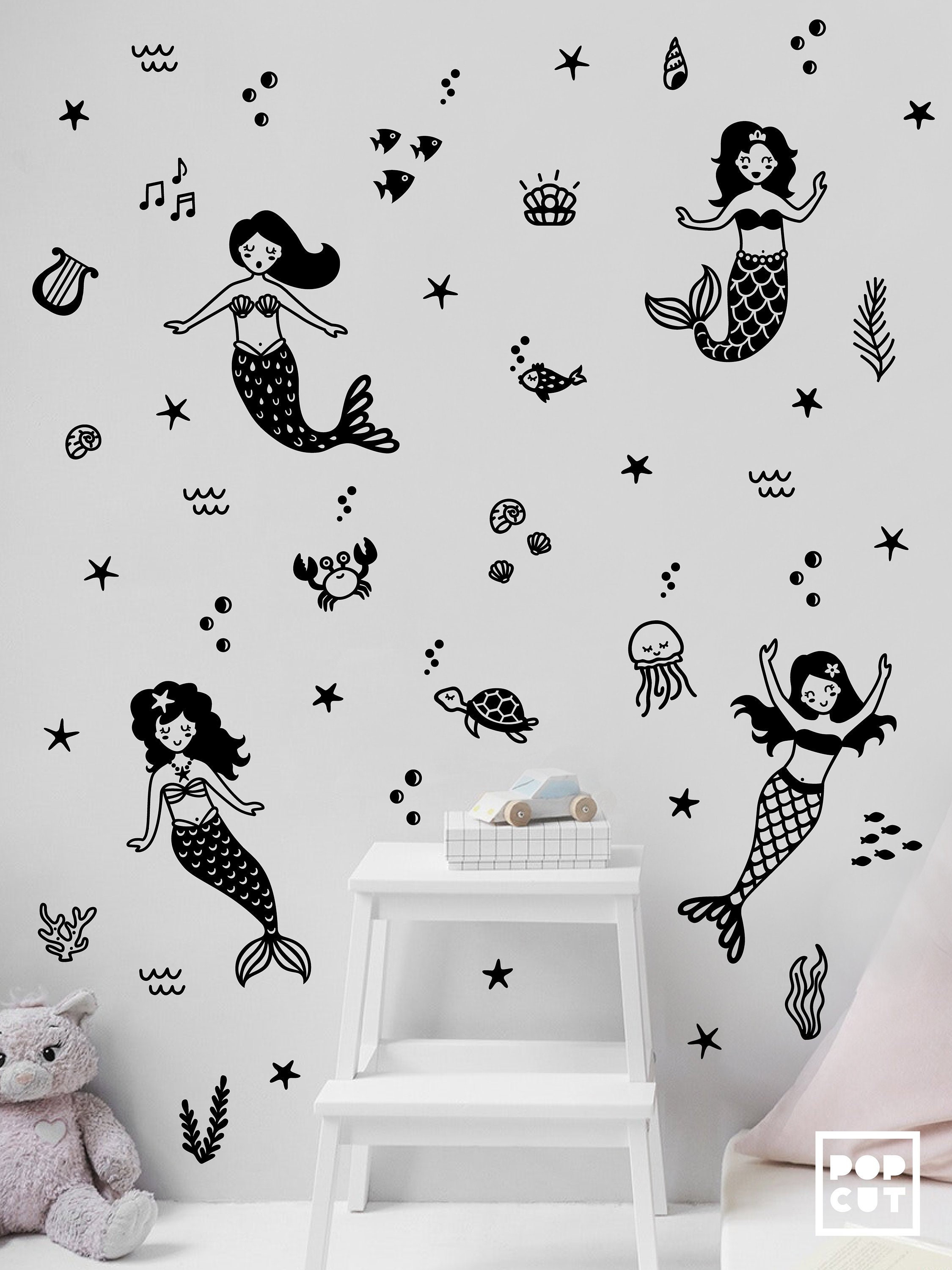 Mermaids Sea Creatures Wall Decal Wall Sticker Girls Room Etsy
