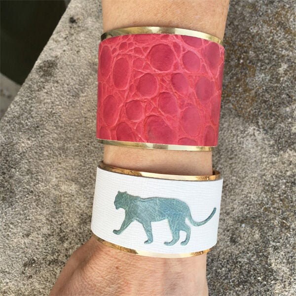 Leather Cuff Bracelets With Bluegray Leopard or Fushia. Etsy UK