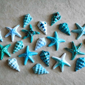 5 ceramic sea magnets shell starfish colorful, marine mosaic