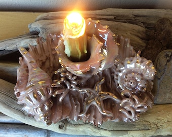 Sea candle holder, ceramic shell