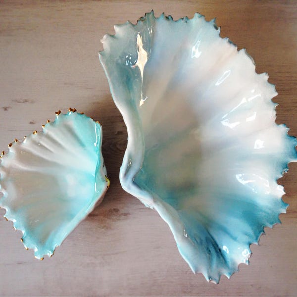 Keramische schaal shell | keramiek Sardinië | blauw keramisch | roze keramische | Marine-stijl middelpunt | Wezens