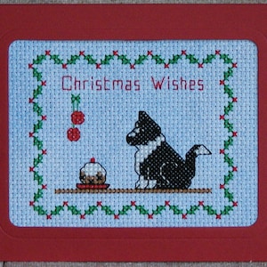 Pup & Christmas Pudding - Sheepdog  Christmas Card cross stitch embroidery chart