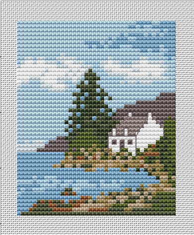 small landscape cross stitch embroidery chart Sailing in Diabaig Harbour