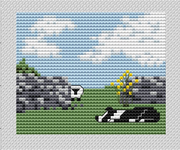 small landscape cross stitch embroidery chart Sailing in Diabaig Harbour