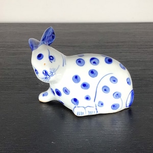 Vintage Small Ceramic White And Blue Rabbit Ornament