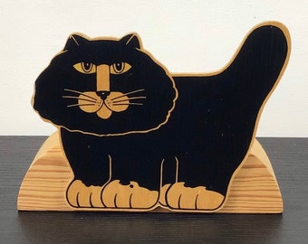 Wooden Office Pen Pencil Holder With Black Cat Design - Childrens Pen Pot