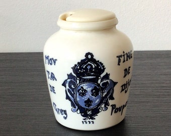 Vintage White Opaline Glass Container - French Dijon Poupon Mustard Jar