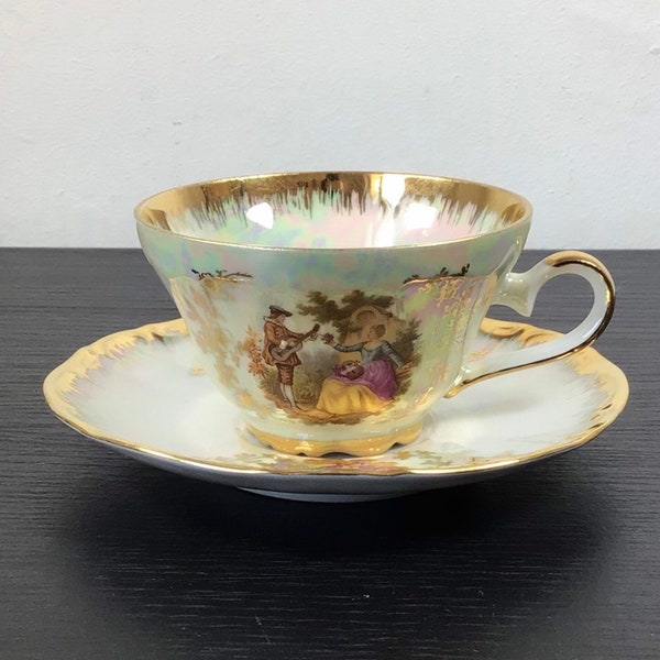 Vintage 1960's Lustre Tea Cup And Saucer - Kunst Palette Regnitzlosau K+T Bavaria - Made In Germany