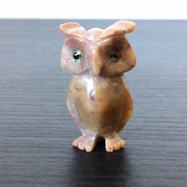 Vintage Miniature Polished Stone Owl Ornament