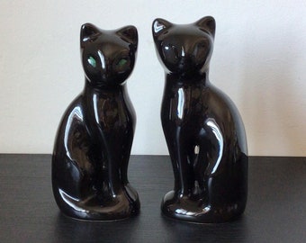 ヴィンテージ陶器製黒猫の置物、レトロな座り黒猫の置物 - Etsy 日本