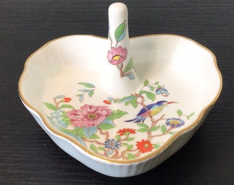Vintage Aynsley Pembroke Heart Shaped Ring Tree Dish - Fine Bone China Floral Jewellery Dish