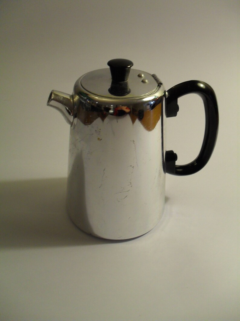 Vintage Mid Century Stylish Metal Coffee Pot With Plastic Etsy