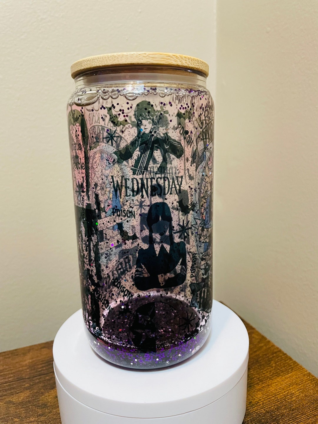 Glitter Snow Globe Tumblers Libbey Glass Can 16 Oz With Lid Etsy