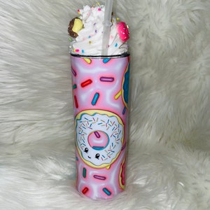 3D Donut tumblers with or without faux whipped cream topper and or regular lid , 20 oz stainless steel