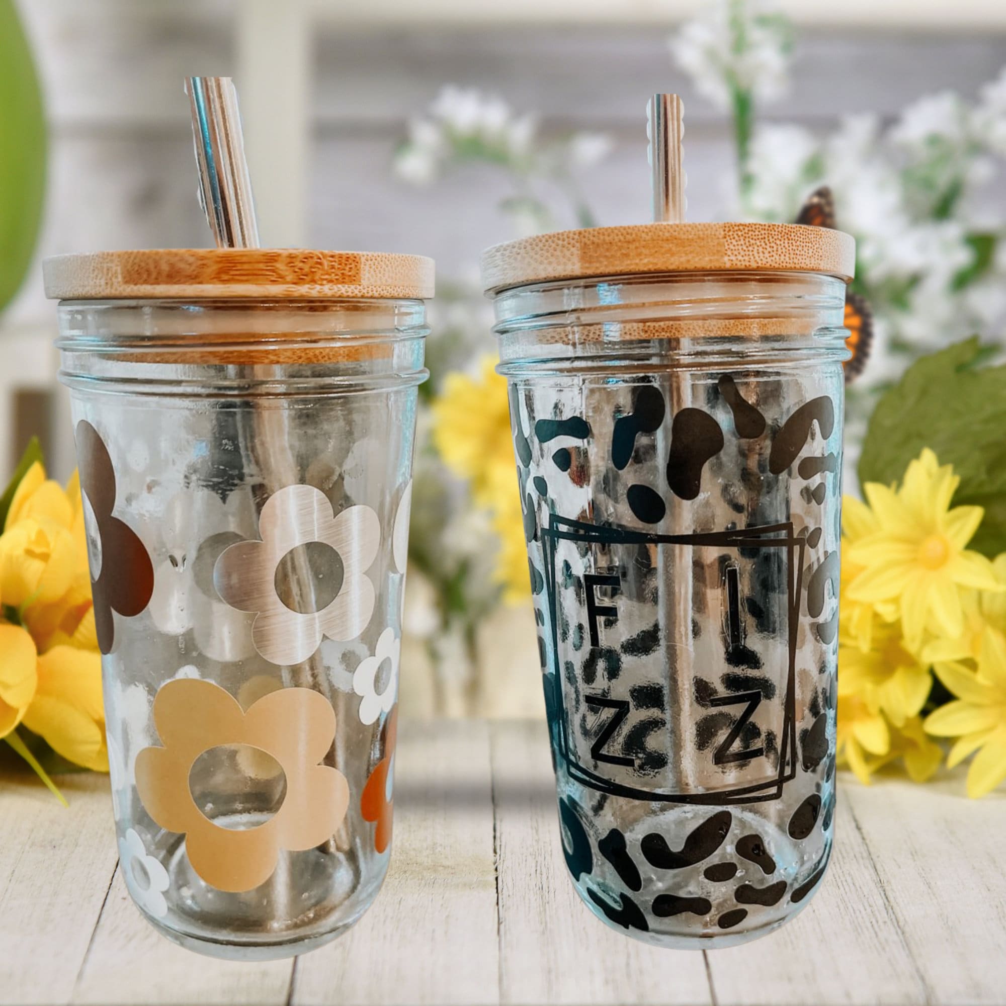 PINK Cute Glass Mason Jar Boba Cup with Bamboo Lid and Eco Straw-Buddha  Bubbles Boba Inc.