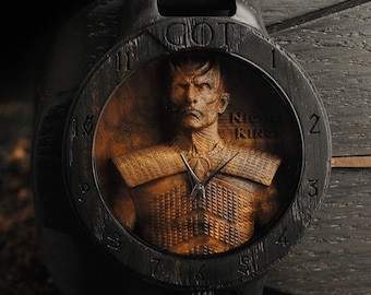 Rey de la Noche Reloj de madera ? Juego de tronos ? Dragón de hielo ? GOTA Juego de tronos de reloj de juego de tronos Jon Snow ? Reloj de madera grabado Reloj de madera para hombres