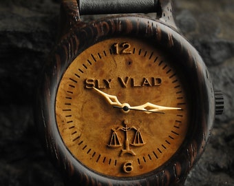 Montre personnalisée Venga | montre en bois | Montre bois | Montre femme | Montre en bois gravé | montre en cuir | Montre unisexe | cadeaux insolites pour hommes