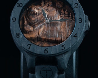 ¡¡¡ENVÍO RÁPIDO POR DHL!!! Reloj Mountain Bear Wood | Reloj de madera de roble Bog | Reloj de madera para hombre | Oso celta | reloj de oso del bosque