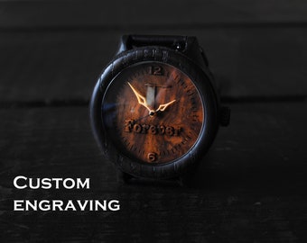 Reloj de madera ? Reloj de madera grabado unisex Reloj de madera para hombres Reloj de madera personalizado ? Regalo de cumpleaños ? Reloj personalizado ?  Reloj negro
