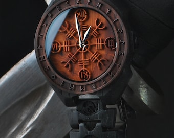 Helm of Awe Wooden Watch | Personalized Norse Rune Gift