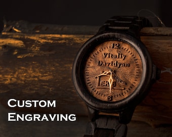 Bog Oak Wooden Watch | Custom Engraved Gift for Men