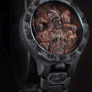 Odin Thorhammer Wooden Watch - Personalized Bog Oak Timepiece - Norse Mythology Gift