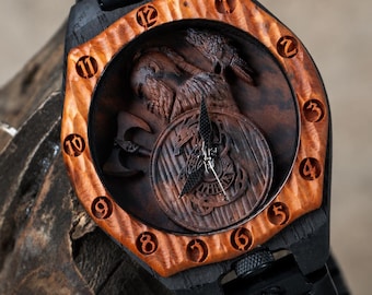 Viking Warrior Wooden Watch | Limited Edition Norse Timepiece | Personalized Gift for Men