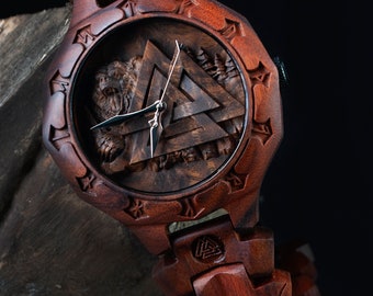 Ours Valknut | Montre-bracelet celtique ours | Bijoux de style nordique | Ours | Montre en bois | Montre-bracelet animal | Montagne de l'ours | Bois d'ours viking |