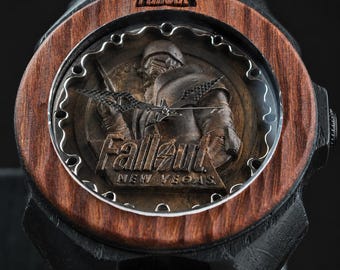 Fallout New Vegas Wooden Watch | Post-Apocalyptic Gamer Gift, Dark Wood Carved Dial